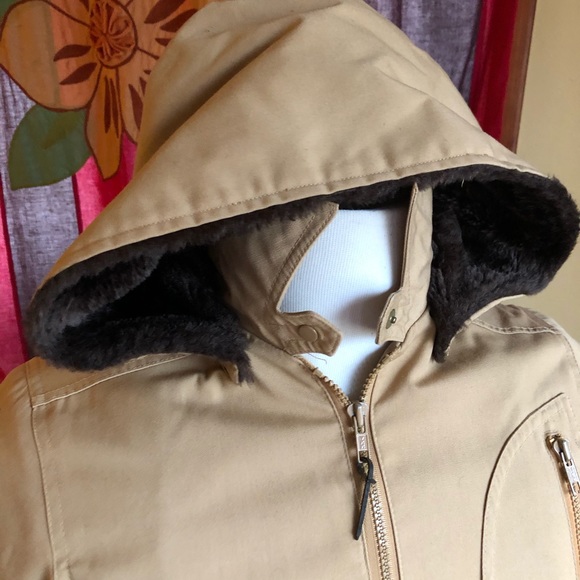 London Fog Hooded Short Trench Coat Jacket Khaki S - Picture 2 of 8